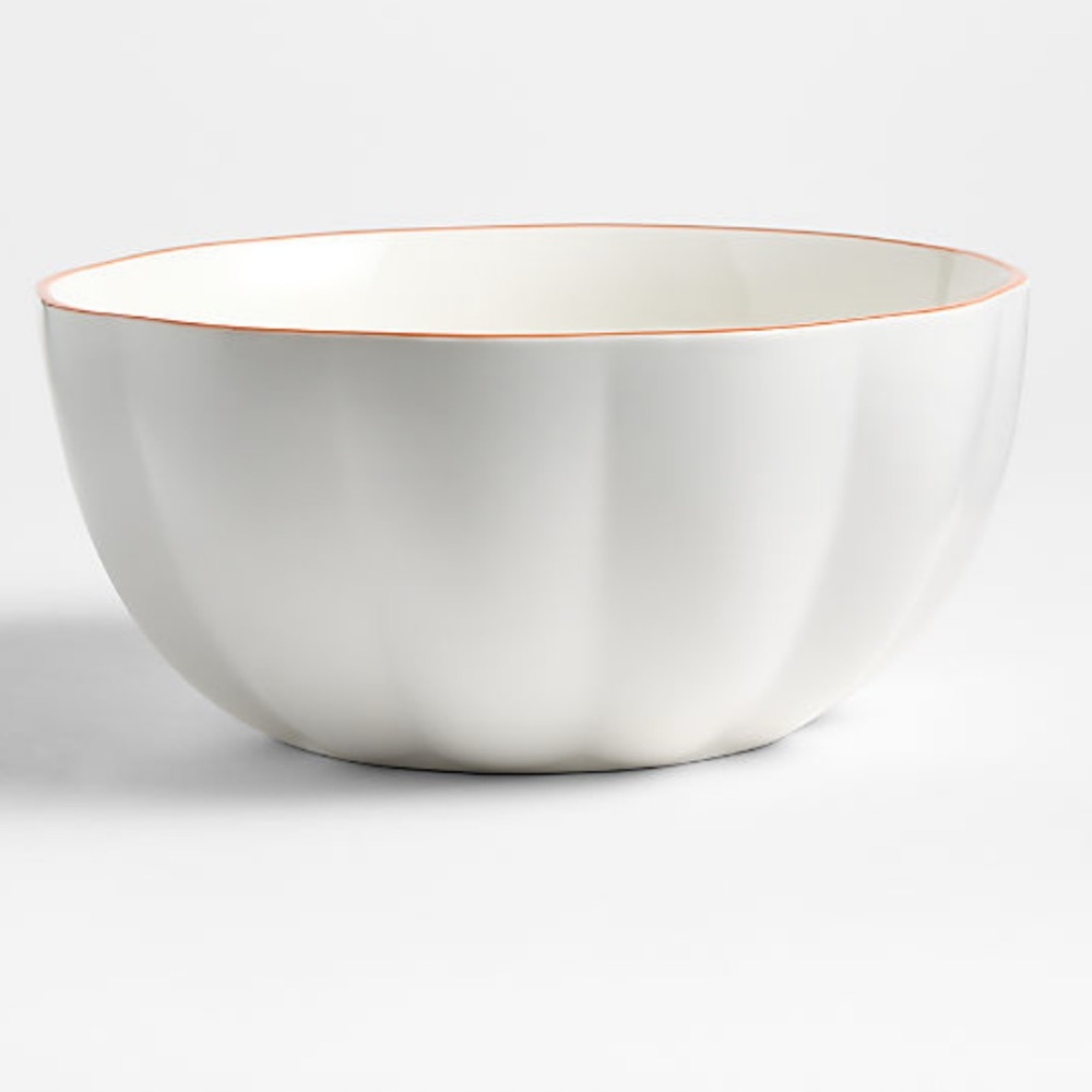 New! Crate&Barrel Large White Pumpkin Shaped Ceramic Server Bowl